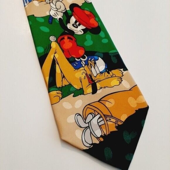 DISNEY | Vintage Handmade 100% Silk Golf Men's Necktie Mickey Inc. - Picture 2 of 11
